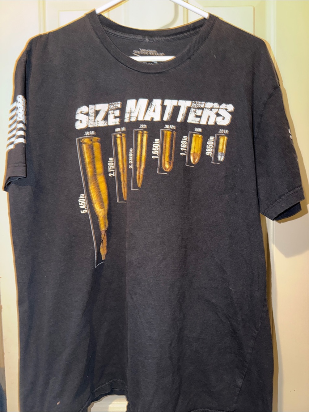 Grunt Style Size Matters Black Graphic Tee with Gold Bullet Design